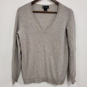 C By Bloomingdales Womens V Neck Cashmere Sweater Size L Gray Luxe Winter Cozy